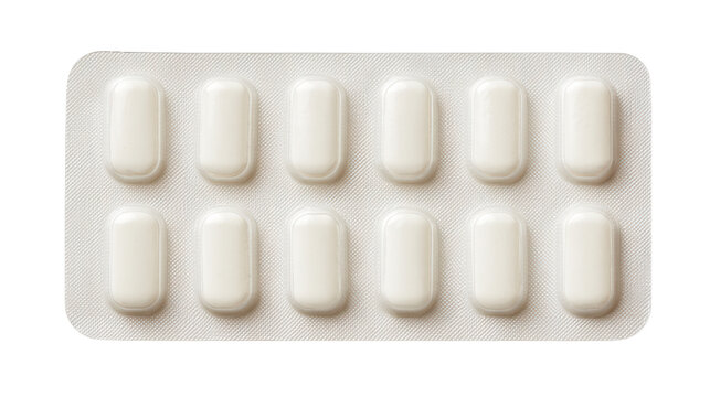 Empty White Blister Pack With Twelve Oblong Tablet Compartments On Black Background pills tablets