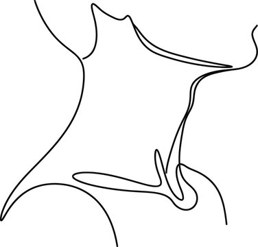 Minimalist continuous line art of a human neck and shoulder.