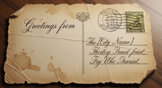 Vintage greeting card with city name and stamp
