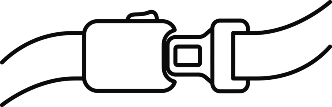 Black and white line art illustration of a seatbelt buckle.