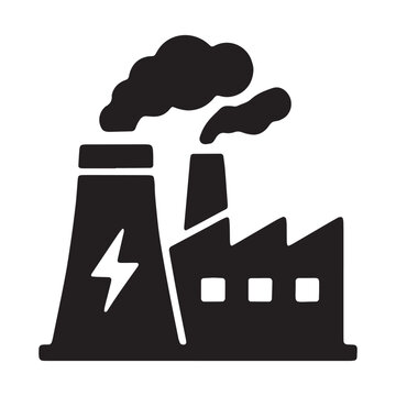 Industrial power plant factory icon with industrial industry electricity pollution manufacturing