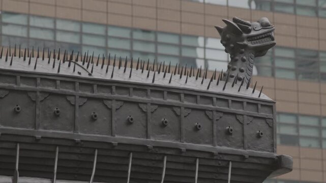 Turtle Ship Sculpture underneath the Stature of Admiral Yi Sun-sin in Gwanghwamun Square