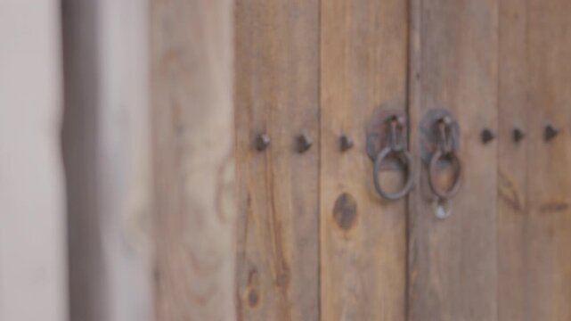 Korean Traditional Wooden Door with Rusty Handles