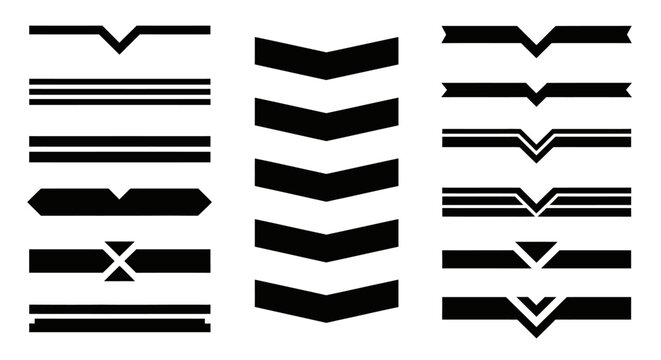 Minimalist black geometric line dividers and decorative border elements isolated on white background for document layout and typography