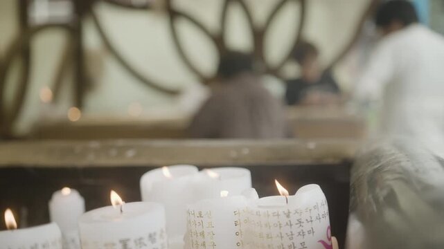 Slow-motion of Candle Offerings Burning at Jogyesa Buddhist Temple, Seoul