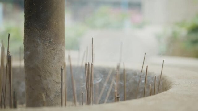 Slow-motion of Incense Offerings Burning at Jogyesa Buddhist Temple, Seoul