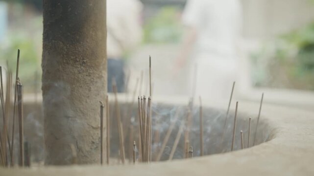 Slow-motion of Incense Offerings Burning at Jogyesa Buddhist Temple, Seoul