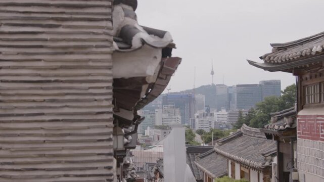 Namsan and N Seoul Tower in the Distance, Seen from Bukchon Hanok Village, Seoul