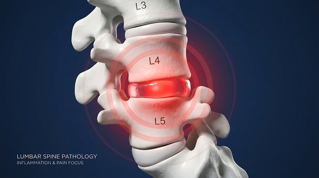 Lumbar spinal disc herniation between l4 and l5 vertebrae with herniated