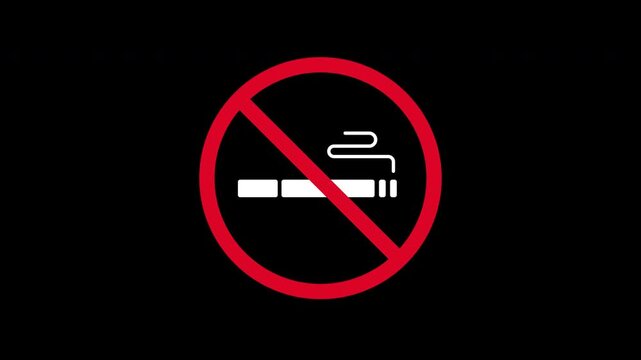 No smoking sign cigarette icon in red forbidden circle on black monochrome design. Suitable for antismoking campaigns, health articles, and posters.