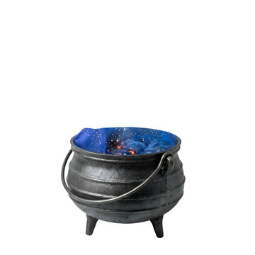 Magic Cauldron with Glowing Galaxy Nebula Potion Isolated on Black