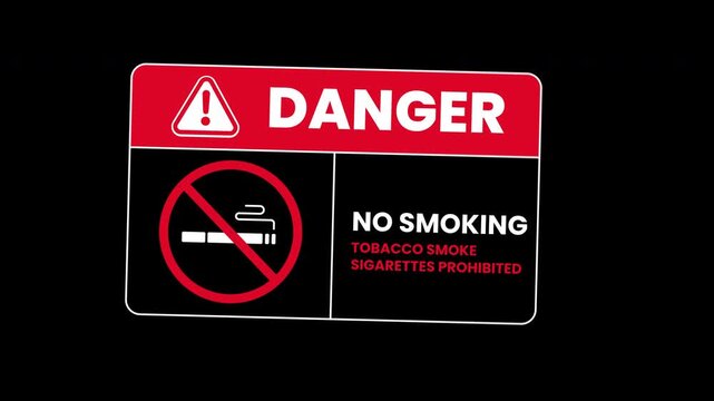 No smoking sign warning sign for tobacco prohibition, red and black graphic symbol. Suitable for antismoking campaigns, posters, websites, and presentations.