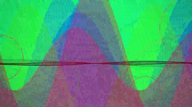 Dynamic abstract animation featuring colorful layered shapes and pixelated digital textures.