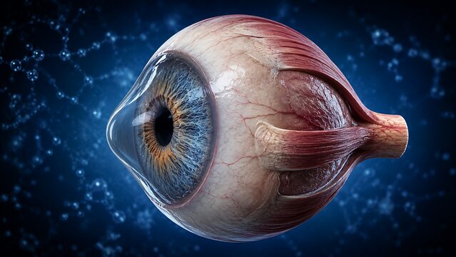 Healthy Human Eyeball Anatomy with Cornea, Iris, Lens, Retina and Optic Nerve, Ophthalmology Medical Illustration