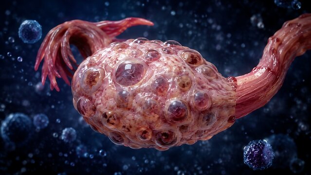 Polycystic Ovary Syndrome (PCOS) with Multiple Ovarian Follicular Cysts, Human Ovary Anatomy and Gynecologic Pathology, Medical Illustration