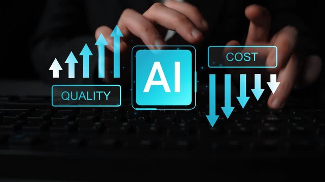 Hands on Keyboard with Graphs Representing Quality, Cost, and AI Technology in Business Strategy and Decision Making for Digital Transformation Gluon.