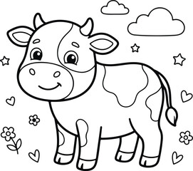 Obraz premium Cute cow coloring page for kids