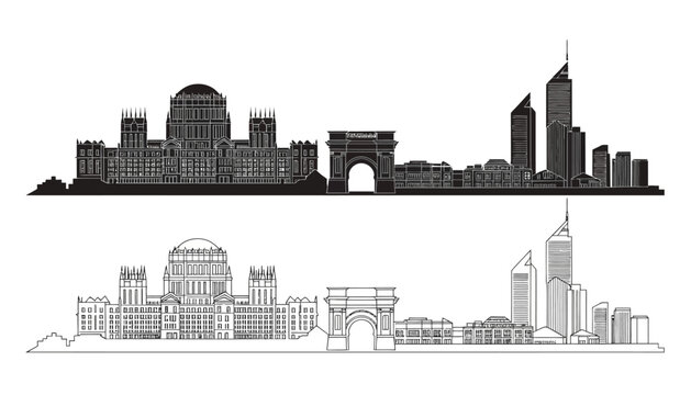 Perth skyline silhouette illustration in black and white styles
