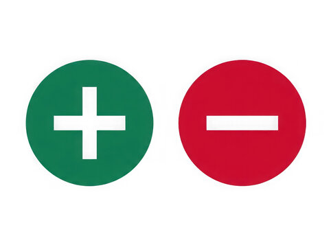 Dark green plus and dark red minus signs in circles as isolated object