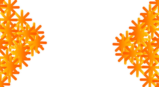 Vibrant orange starburst shape borders on the left and right sides. Gradient 3d asterisk icons forming a fun geometric frame. High resolution isolated transparent png object.