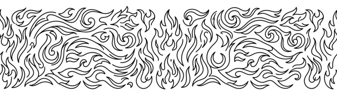 Abstract black line art flame pattern border