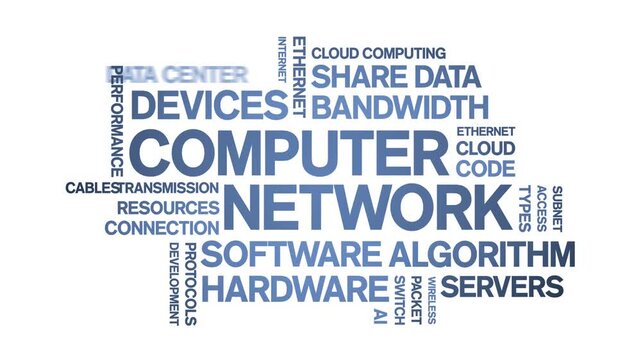 Computer Network animated word cloud-text design animation tag kinetic typography seamless loop.