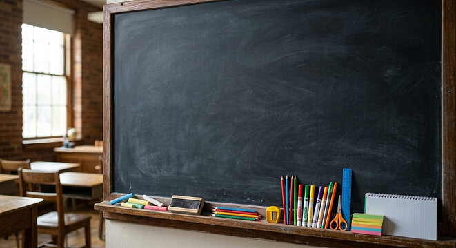 Empty Blackboard with Wooden Frame and Copy Space Background
