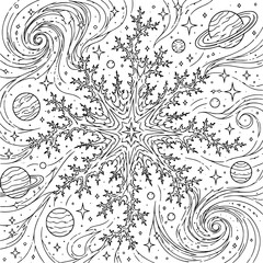 Cosmic Abstract Coloring Pages for Adults   Space-Inspired Line Art Designs Featuring Galaxies, Nebulas, Planets, Celestial Patterns, Starbursts & Modern Abstract Cosmic Illustrations for Relaxation,  © Pinkeryart
