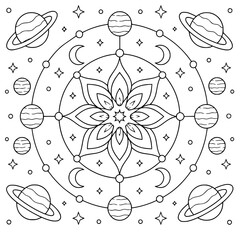 Cosmic Abstract Coloring Pages for Adults   Space-Inspired Line Art Designs Featuring Galaxies, Nebulas, Planets, Celestial Patterns, Starbursts & Modern Abstract Cosmic Illustrations for Relaxation,  © Pinkeryart