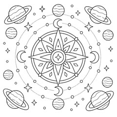 Cosmic Abstract Coloring Pages for Adults   Space-Inspired Line Art Designs Featuring Galaxies, Nebulas, Planets, Celestial Patterns, Starbursts & Modern Abstract Cosmic Illustrations for Relaxation,  © Pinkeryart