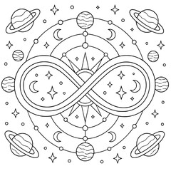 Cosmic Abstract Coloring Pages for Adults   Space-Inspired Line Art Designs Featuring Galaxies, Nebulas, Planets, Celestial Patterns, Starbursts & Modern Abstract Cosmic Illustrations for Relaxation,  © Pinkeryart