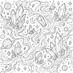 Cosmic Abstract Coloring Pages for Adults   Space-Inspired Line Art Designs Featuring Galaxies, Nebulas, Planets, Celestial Patterns, Starbursts & Modern Abstract Cosmic Illustrations for Relaxation,  © Pinkeryart