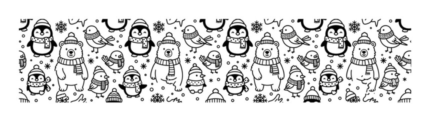 Cute Winter Animals in Hats and Scarves Seamless Pattern © turus