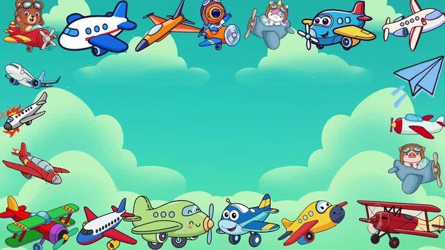Cartoon Animal Pilots Flying Colorful Pixel Art Planes in Sky