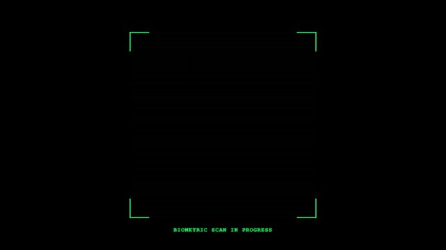 Futuristic AI Face Scan HUD Interface Animation with Biometric Recognition, Digital Security Scanner, Cyber Technology Display, Sci Fi User Interface Background Loop