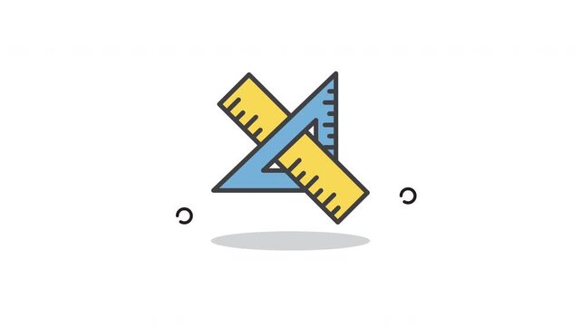 Looping Ruler Icon Animation. Flat minimalist design of measurement tools with ruler and triangle, isolated on white background