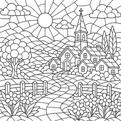 Obraz premium Modern Mosaic Coloring Pages for Adults | Bold Geometric Mosaic Designs Featuring Stained Glass Inspired Patterns, Abstract Landscapes, Botanical Art.