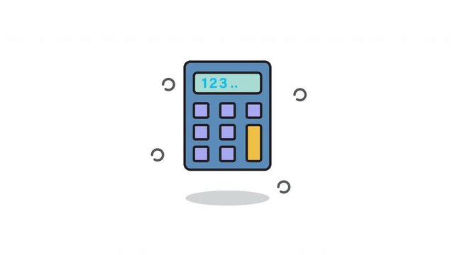 Looping Calculator Icon Animation. Flat minimalist design of math device with digital display and buttons, isolated on white background