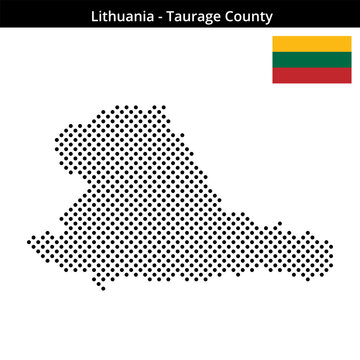 Map of Lithuania region Taurage-County in medium sized cross shaped dots