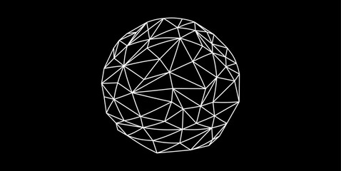 Abstract Low Poly Geometric Sphere Wireframe with Polygon Mesh on Black Background © alphabeticmind