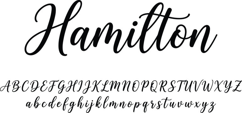 Hamilton script font alphabet illustration, elegant cursive lettering decorative typography vector artwork