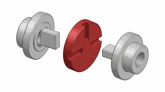 Exploded View 3D Illustration of an Oldham Coupling Mechanical Component for Shaft Alignment and Torque Transmission in Industrial Machinery