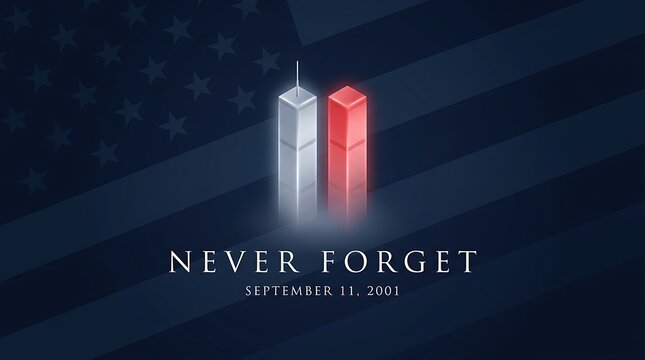 Never forget september 11 2001 remembrance with twin towers and american flag background event patriotism memorial day concept with solemn visual design and patriotic colors.