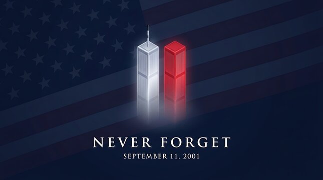 September 11 2001 memorial tribute with twin towers and american flag element remembering tragedy and honoring heroes symbol of national pride and remembrance event.