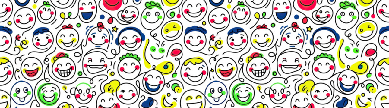 Happy Smiley Faces Seamless Pattern Drawing