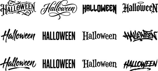 Creative halloween typography bundle set featuring various artistic lettering styles for festive holiday graphic design projects © 2h.designer07