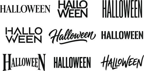 A creative halloween typography bundle set featuring various artistic font styles for holiday greeting card and poster design © 2h.designer07