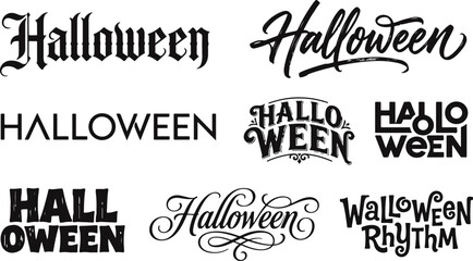 Obraz premium Creative halloween typography bundle set featuring various artistic lettering styles and spooky decorative font designs for holiday projects