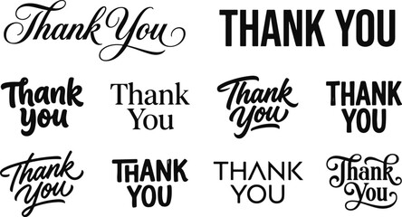 Collection of various thank you lettering styles in a professional typography bundle set for graphic design projects © 2h.designer07