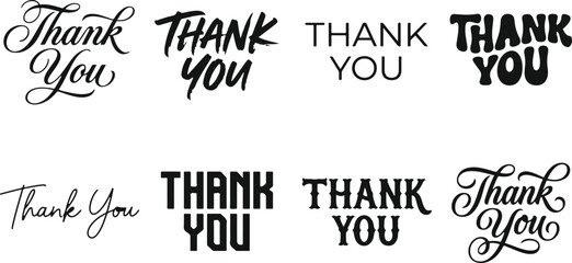 Obraz premium Collection of various thank you lettering styles in a professional typography bundle set for graphic design projects